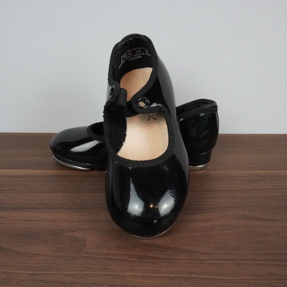 Capezio Tele Tone Kids Girls Tap Dance Shoes Black Patent Leather Size 8.5